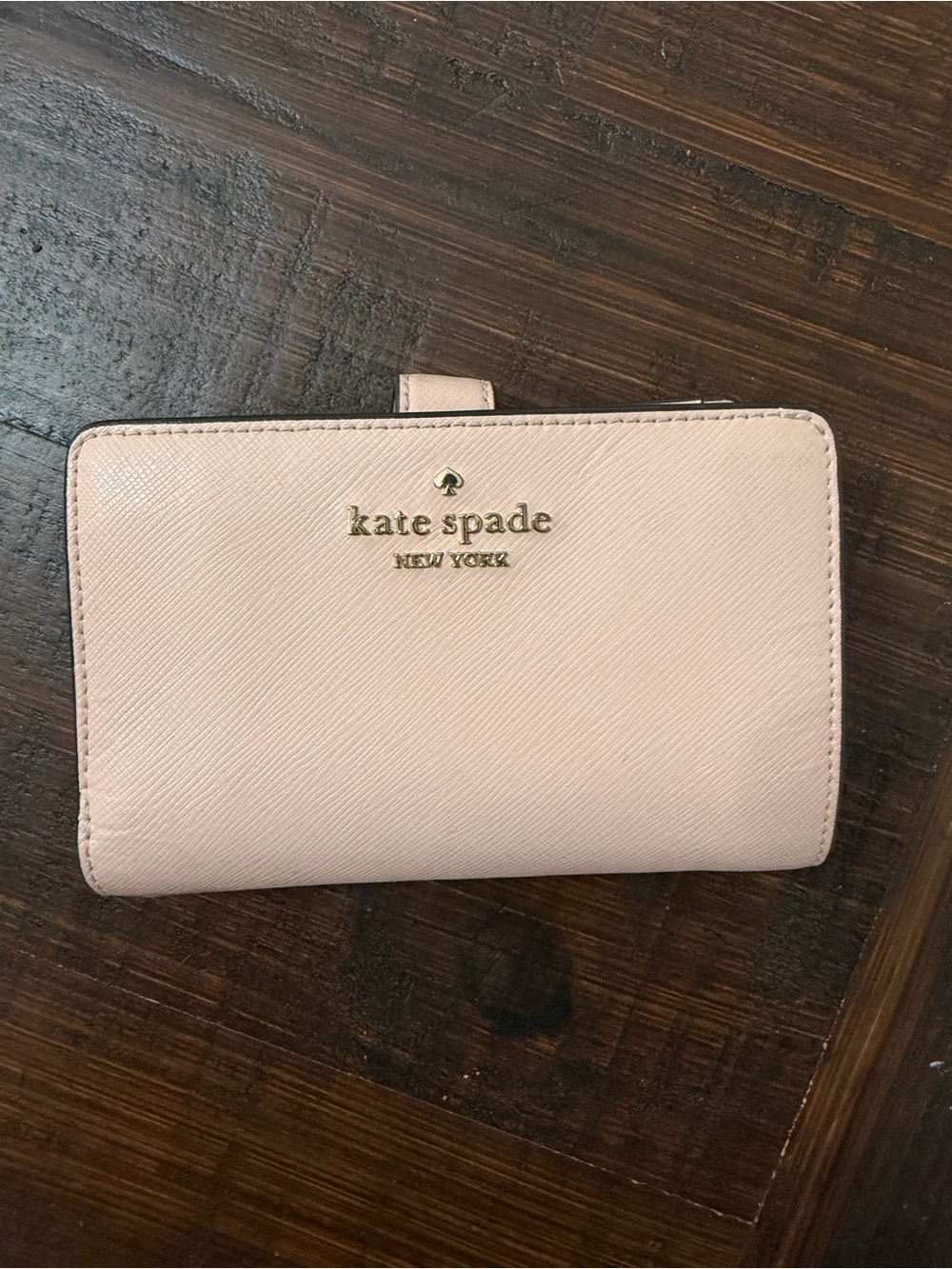kate spade Pale Pink Saffiano Leather Wallet with Gold Logo